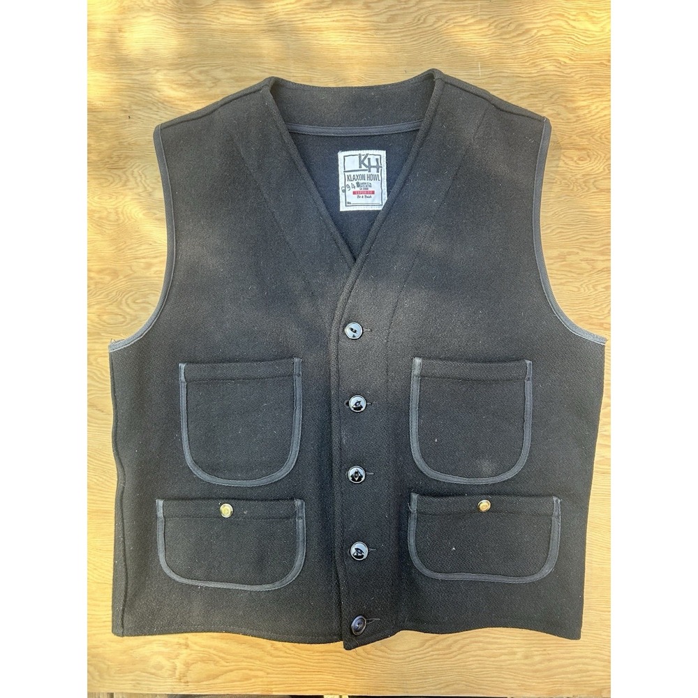 Klaxon Howl Heavy Wool Work Vest Black Workwear Hunting Sz 40 Made In Canada